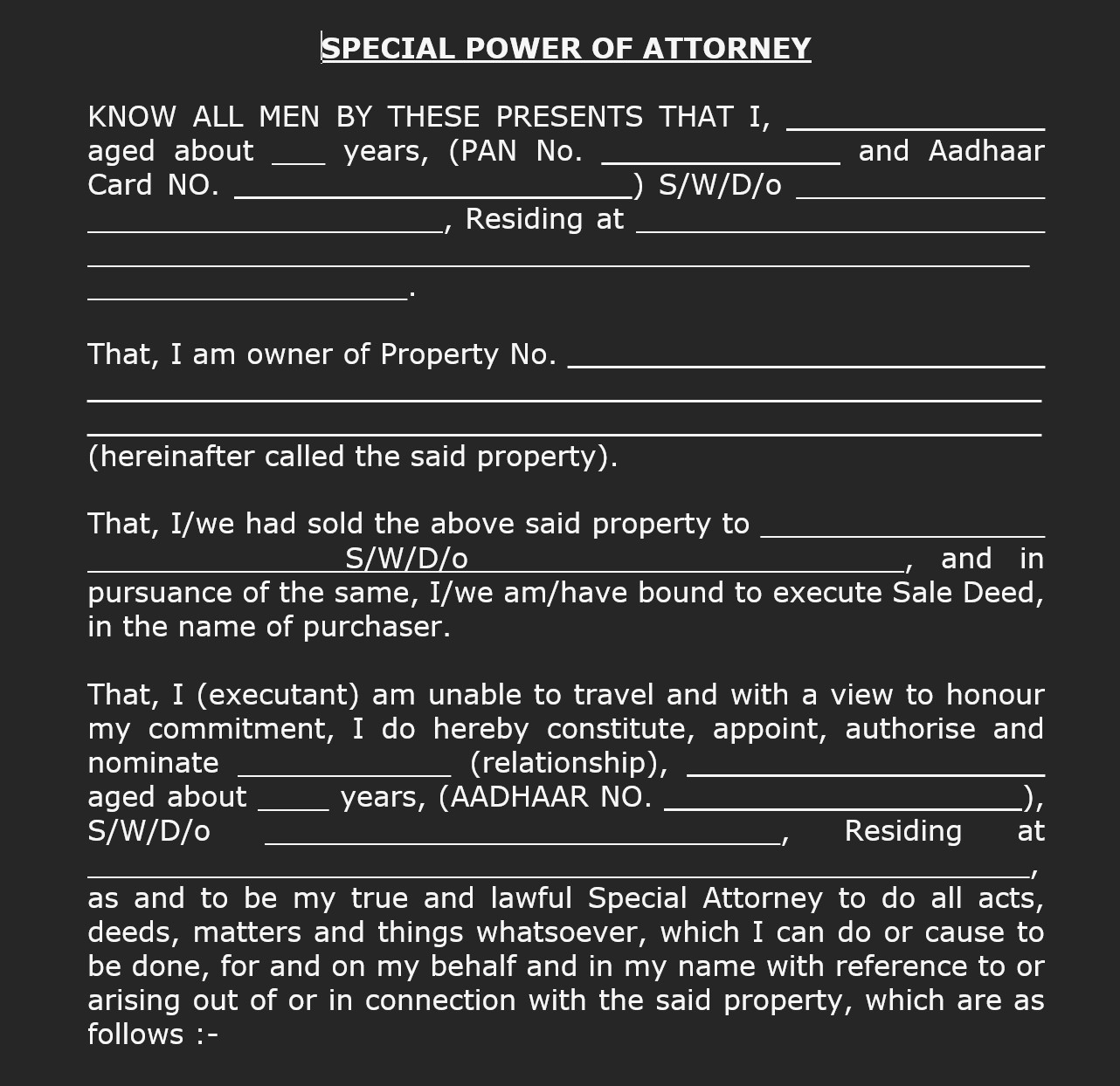 SPECIAL POWER OF ATTORNEY - For Sale of Immovable Property with Purchaser Name